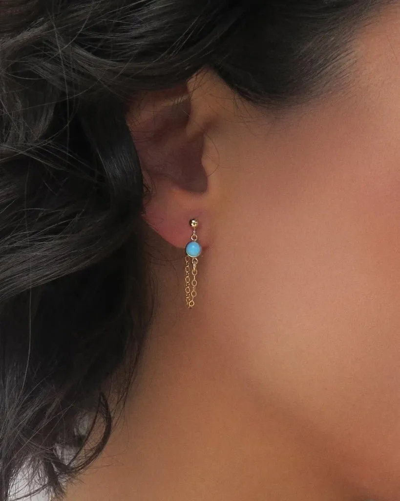 Turquoise Chain Stud Earrings  - 14k Yellow Gold Fill