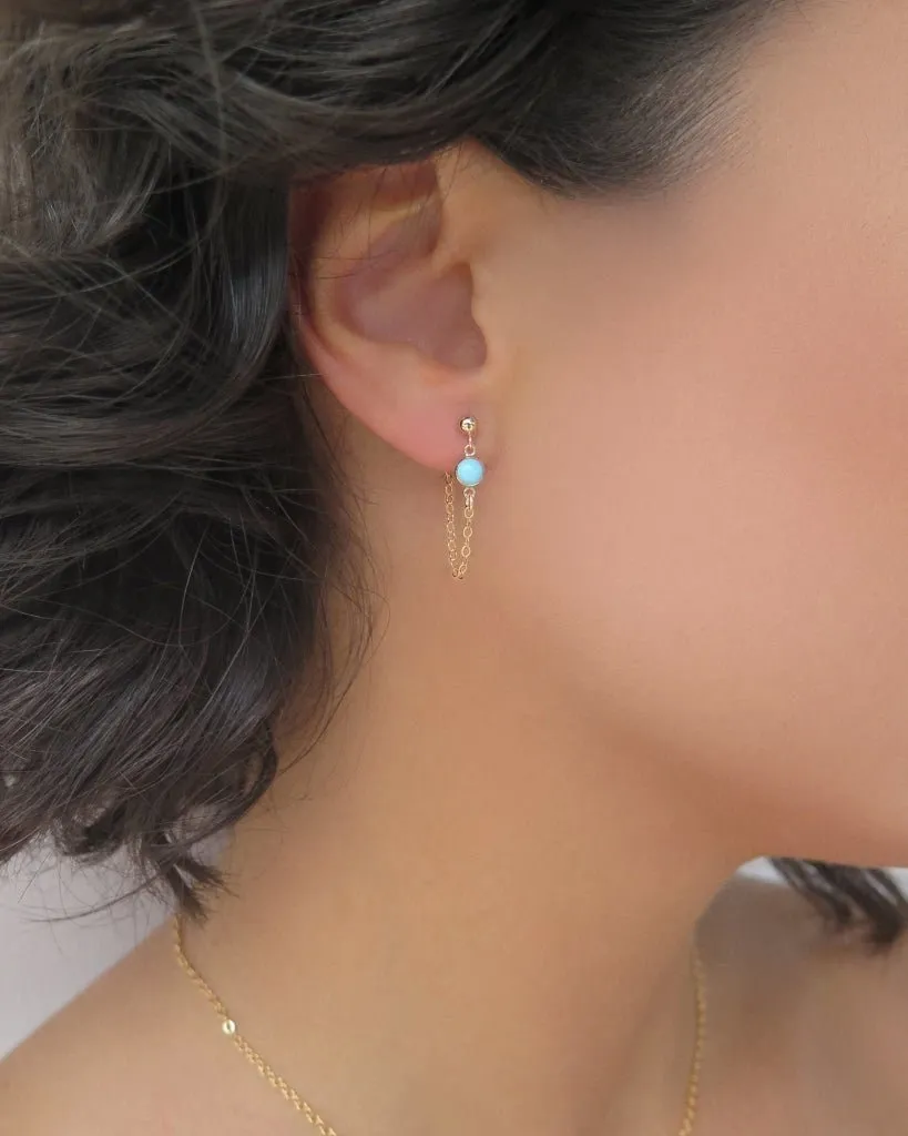 Turquoise Chain Stud Earrings  - 14k Yellow Gold Fill