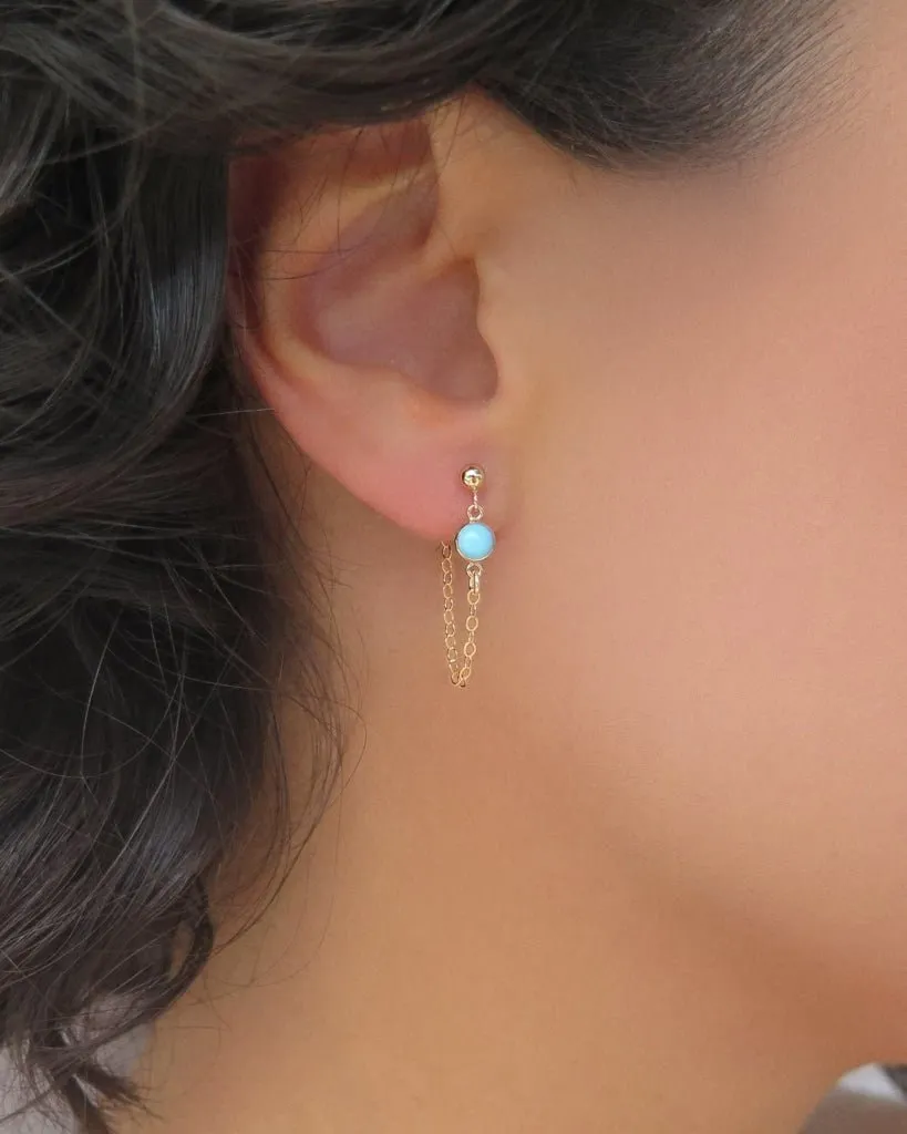 Turquoise Chain Stud Earrings  - 14k Yellow Gold Fill