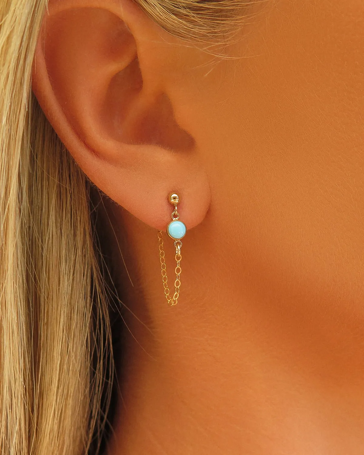 Turquoise Chain Stud Earrings  - 14k Yellow Gold Fill