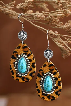 Turquoise Leopard Print Earrings