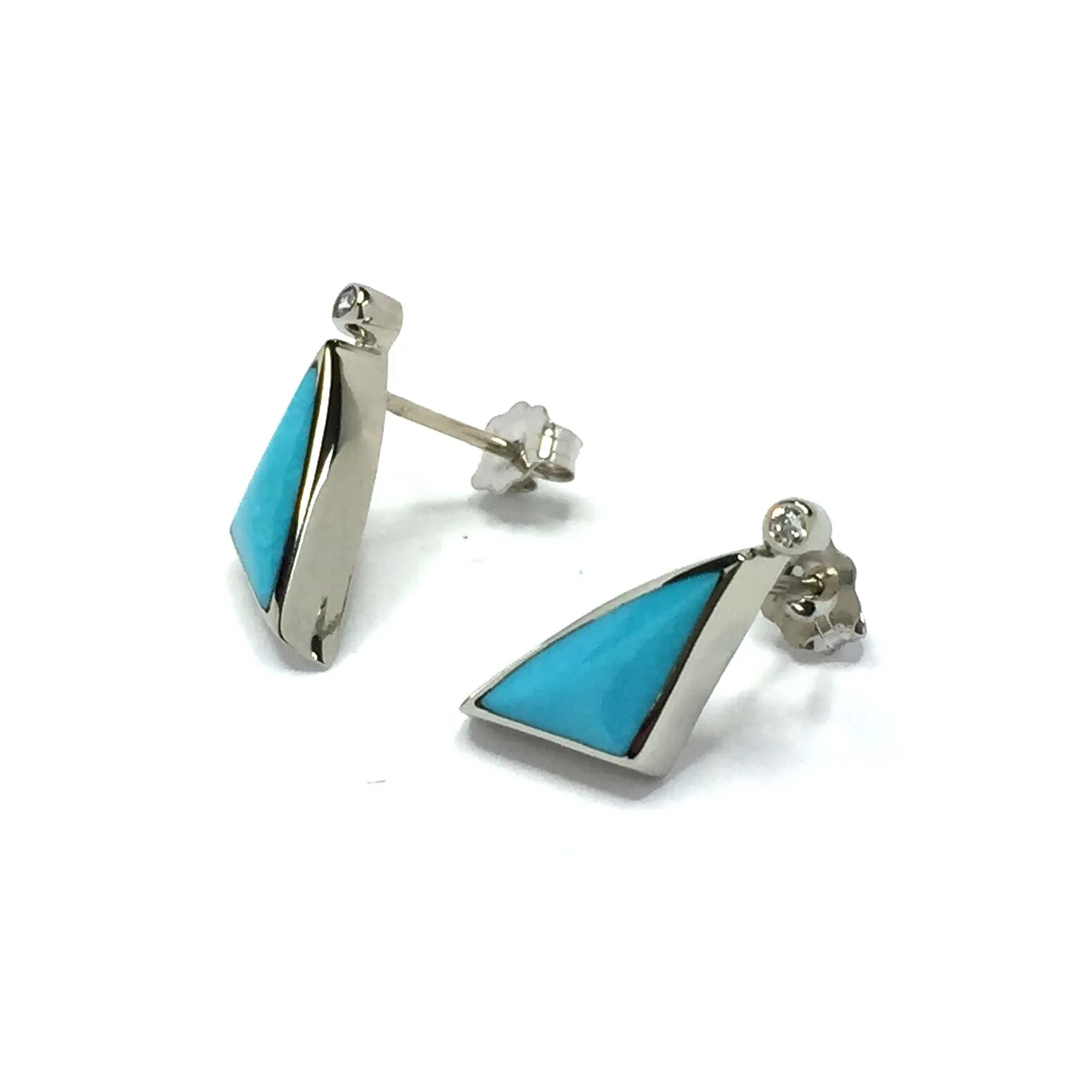 Turquoise Triangle Shape Inlaid with .04ct Round Diamonds