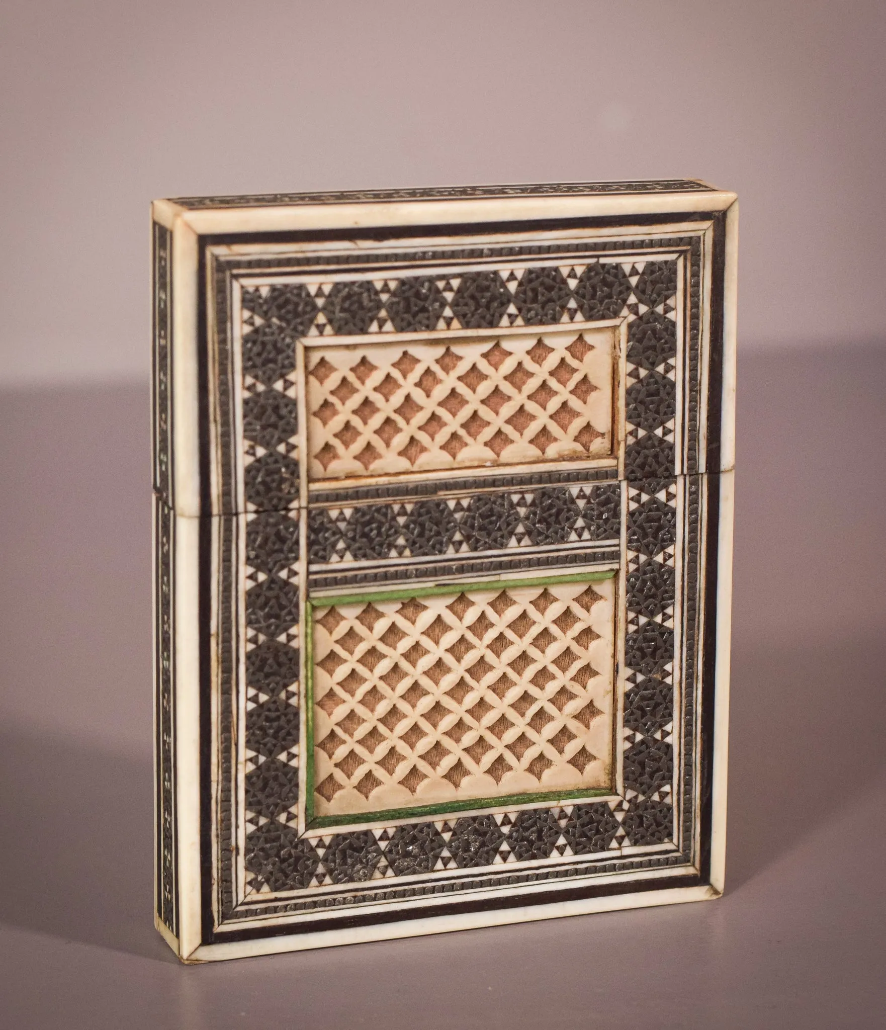 Two 19C Anglo Indian Sadeli Mosaic Greeting Card Cases