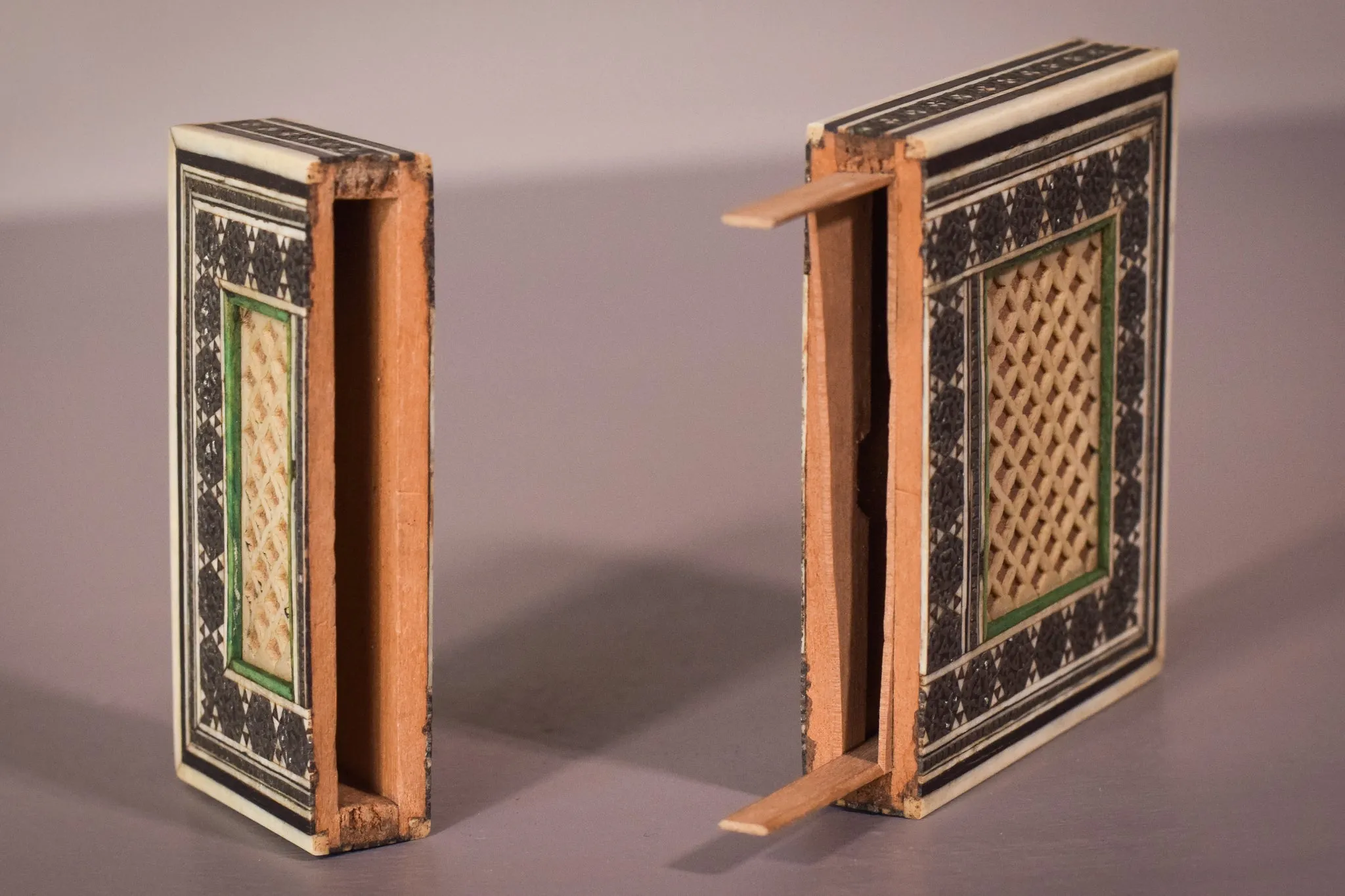 Two 19C Anglo Indian Sadeli Mosaic Greeting Card Cases