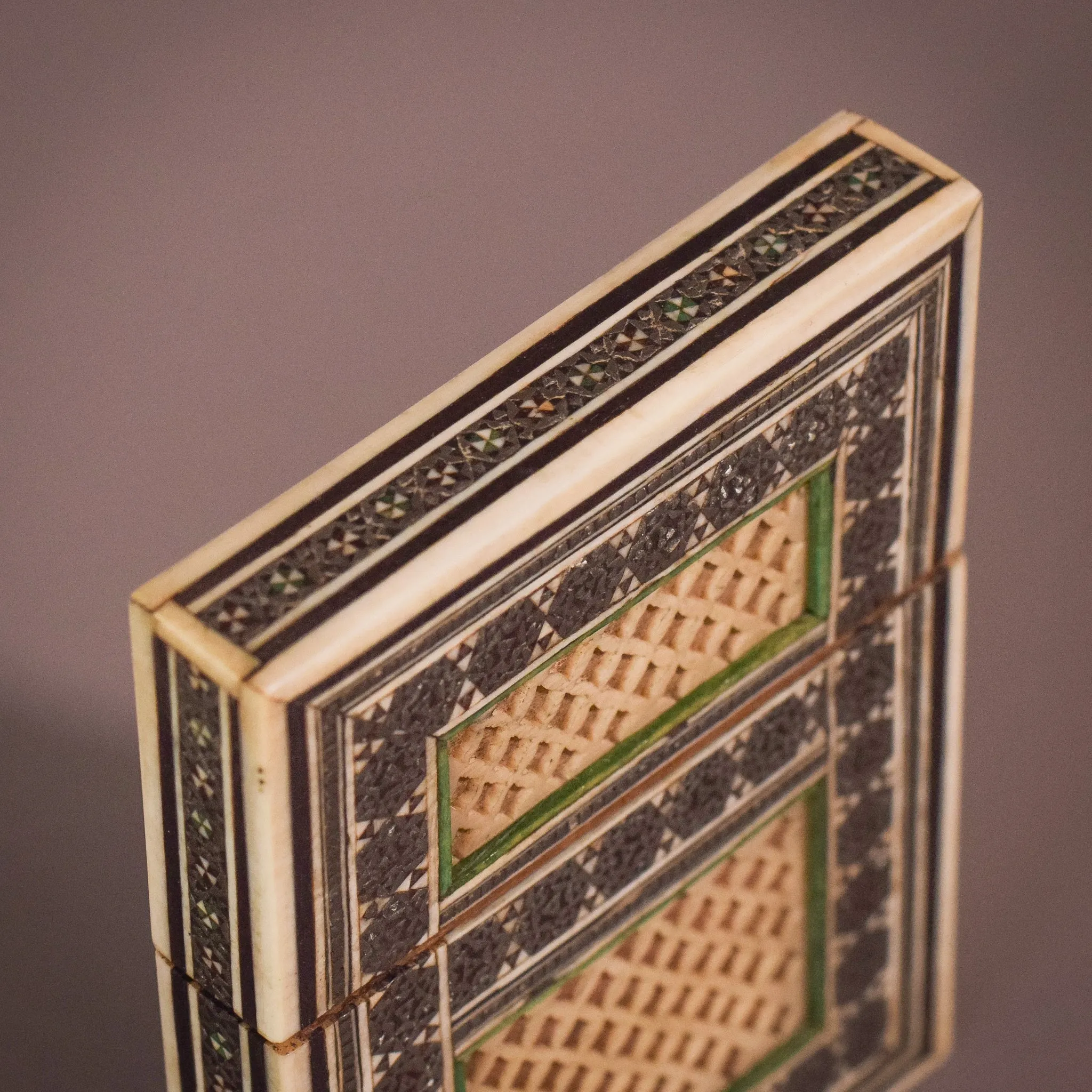 Two 19C Anglo Indian Sadeli Mosaic Greeting Card Cases