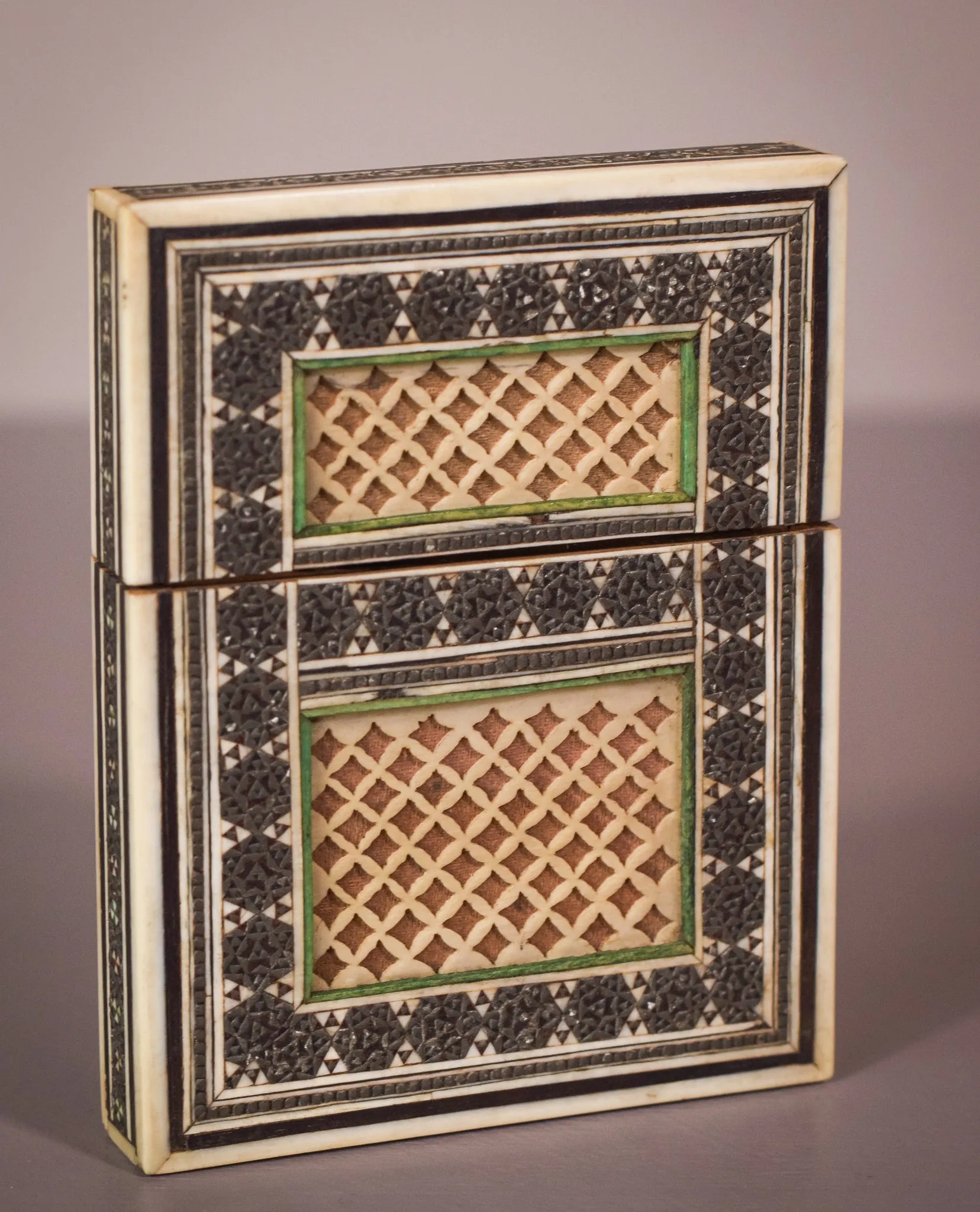 Two 19C Anglo Indian Sadeli Mosaic Greeting Card Cases