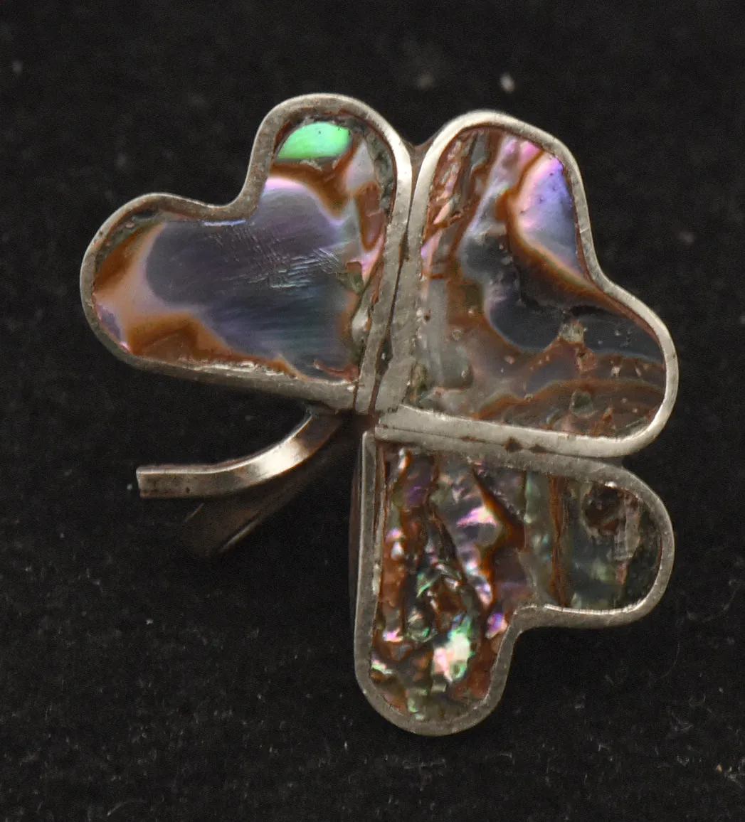 UNMATCHED Vintage Inlaid Abalone Shell Shamrock Screw Back Earring