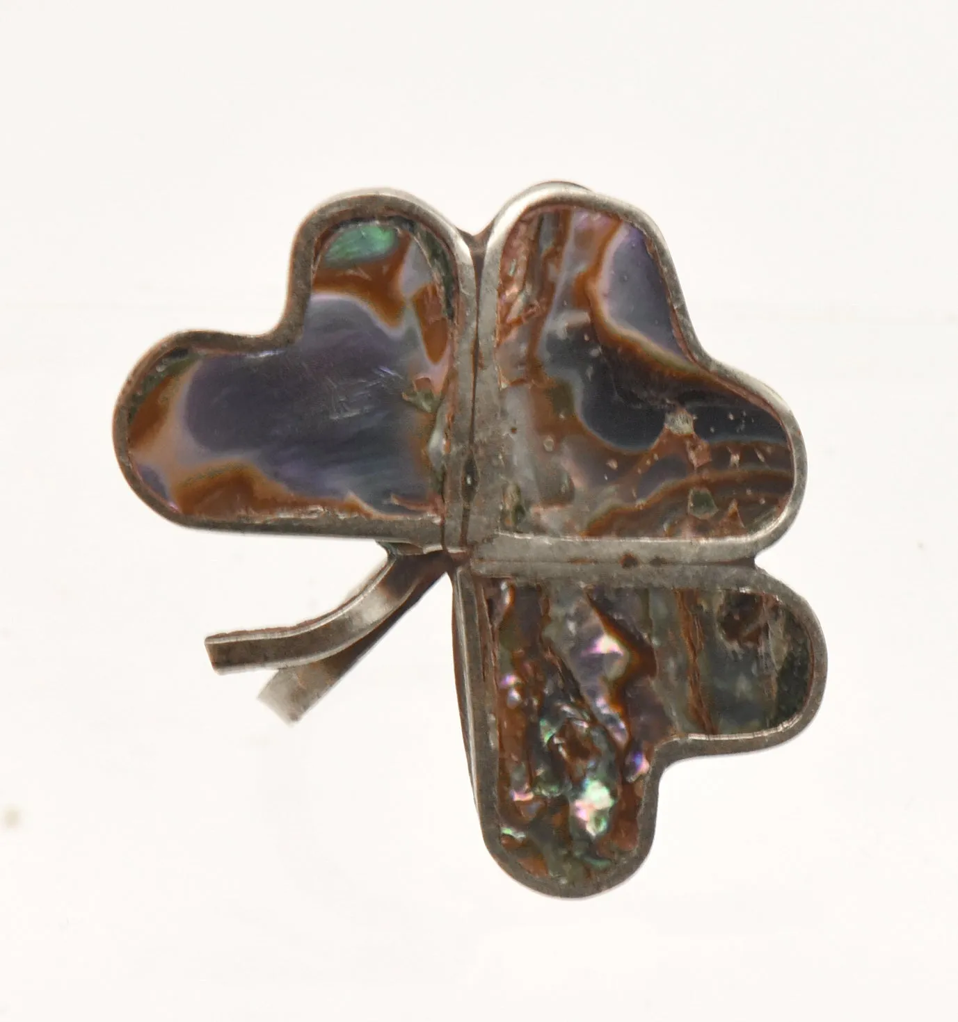 UNMATCHED Vintage Inlaid Abalone Shell Shamrock Screw Back Earring