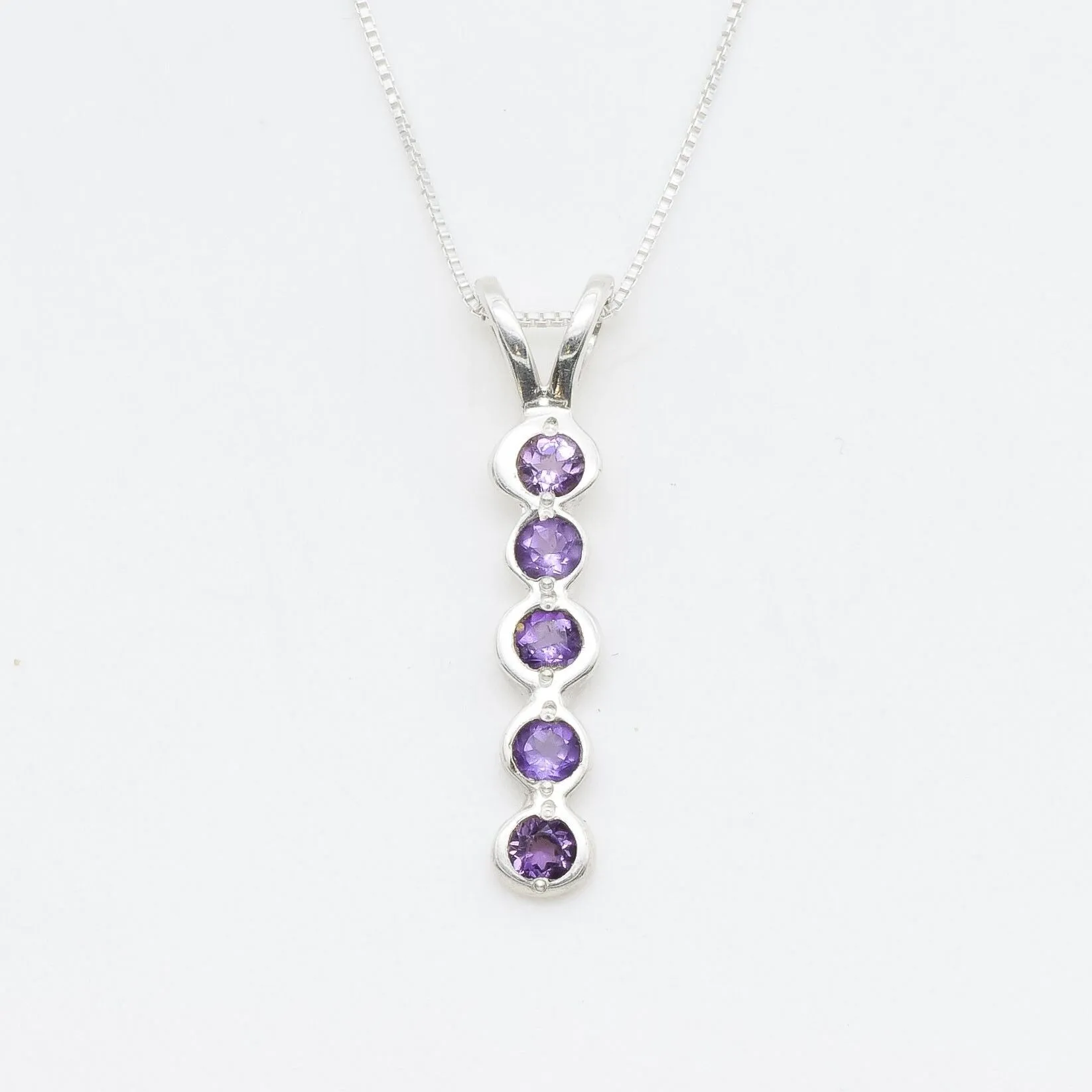 Vertical Amethyst Necklace - Silver Bubble Pendant - Layering Necklace