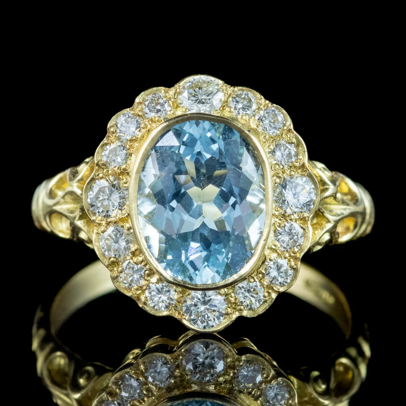 Victorian Style Aquamarine Diamond Cluster Ring 2.5ct Aqua