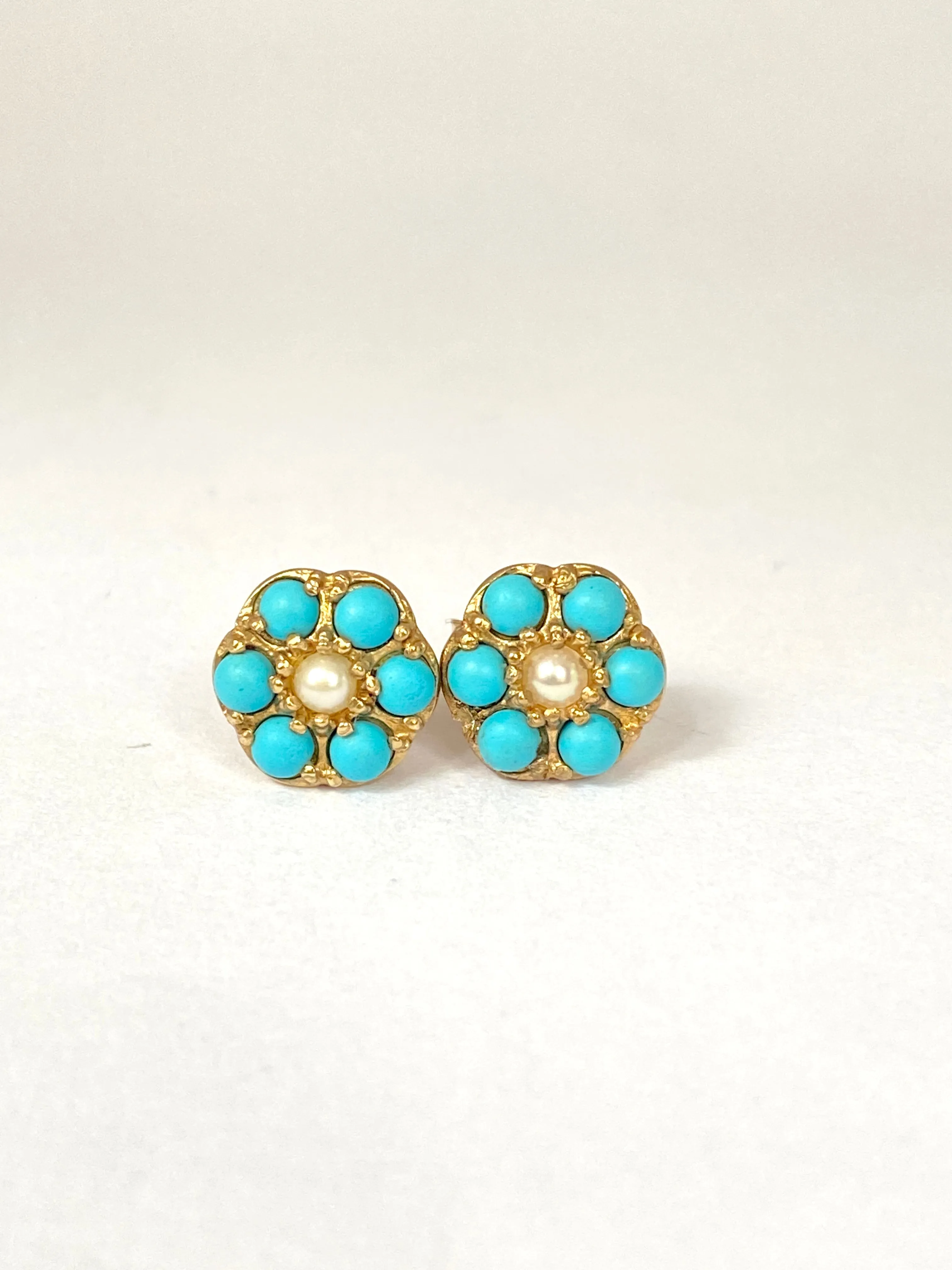 Vintage, 9ct Gold, Turquoise and Pearl Stud Earrings