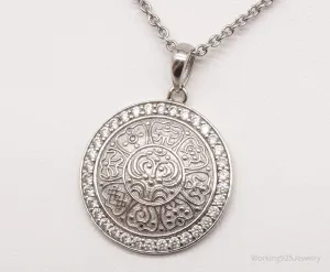 Vintage Ancient Tibet Coin Design CZ Sterling Silver Necklace 18"