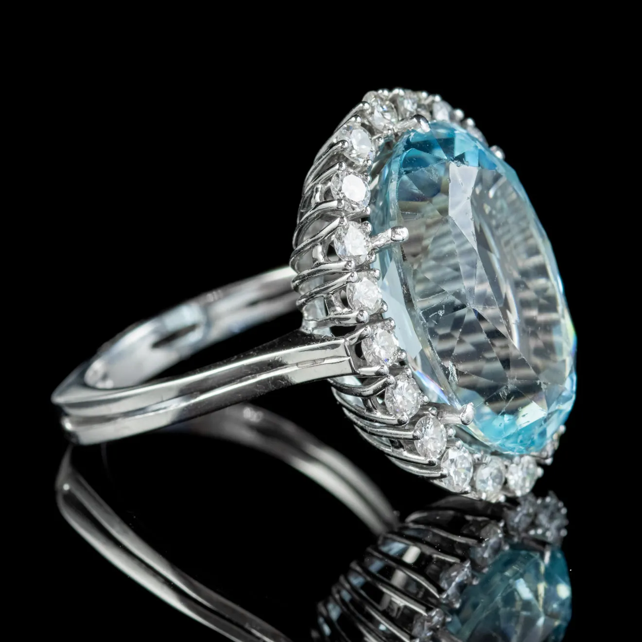 Vintage Aquamarine Diamond Cocktail Ring 14ct White Gold 13ct Aqua 1.60ct Diamond