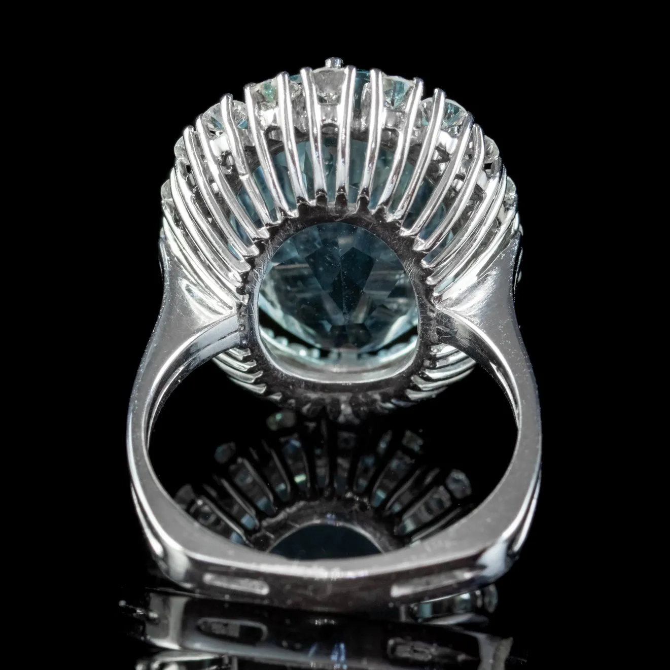 Vintage Aquamarine Diamond Cocktail Ring 14ct White Gold 13ct Aqua 1.60ct Diamond