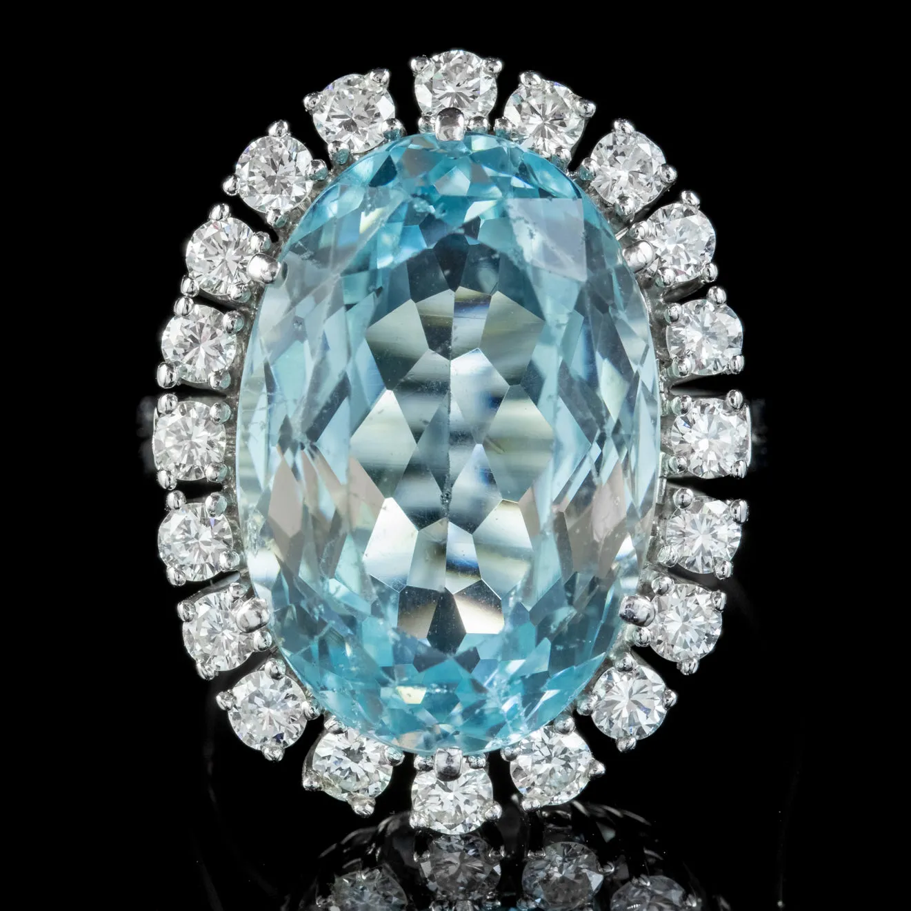 Vintage Aquamarine Diamond Cocktail Ring 14ct White Gold 13ct Aqua 1.60ct Diamond