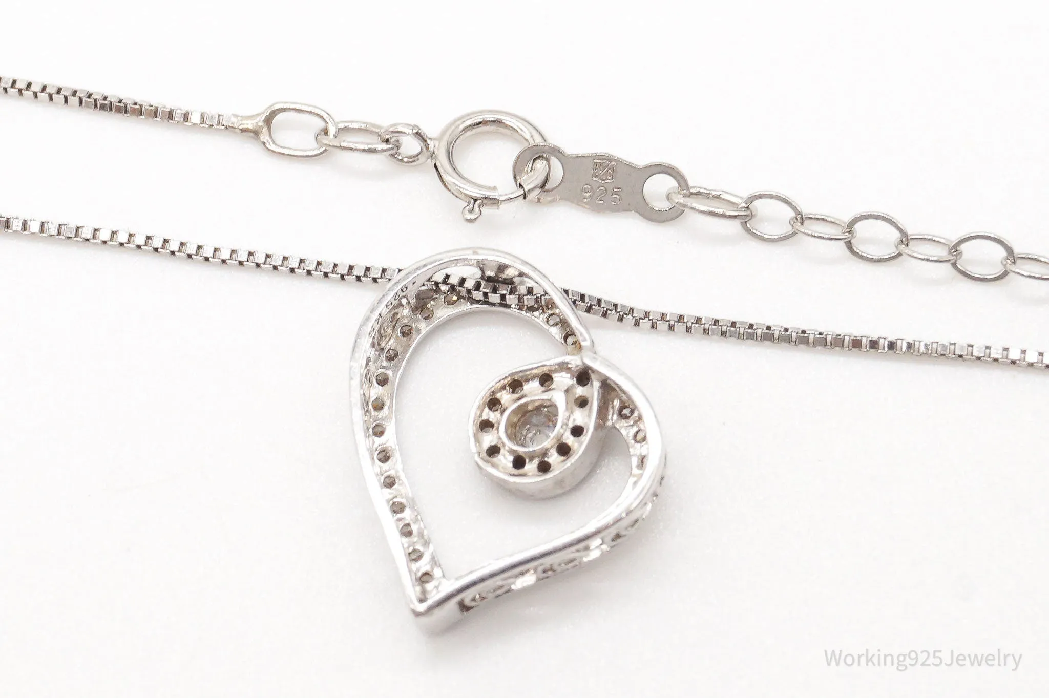 Vintage Diamond Heart Sterling Silver Necklace