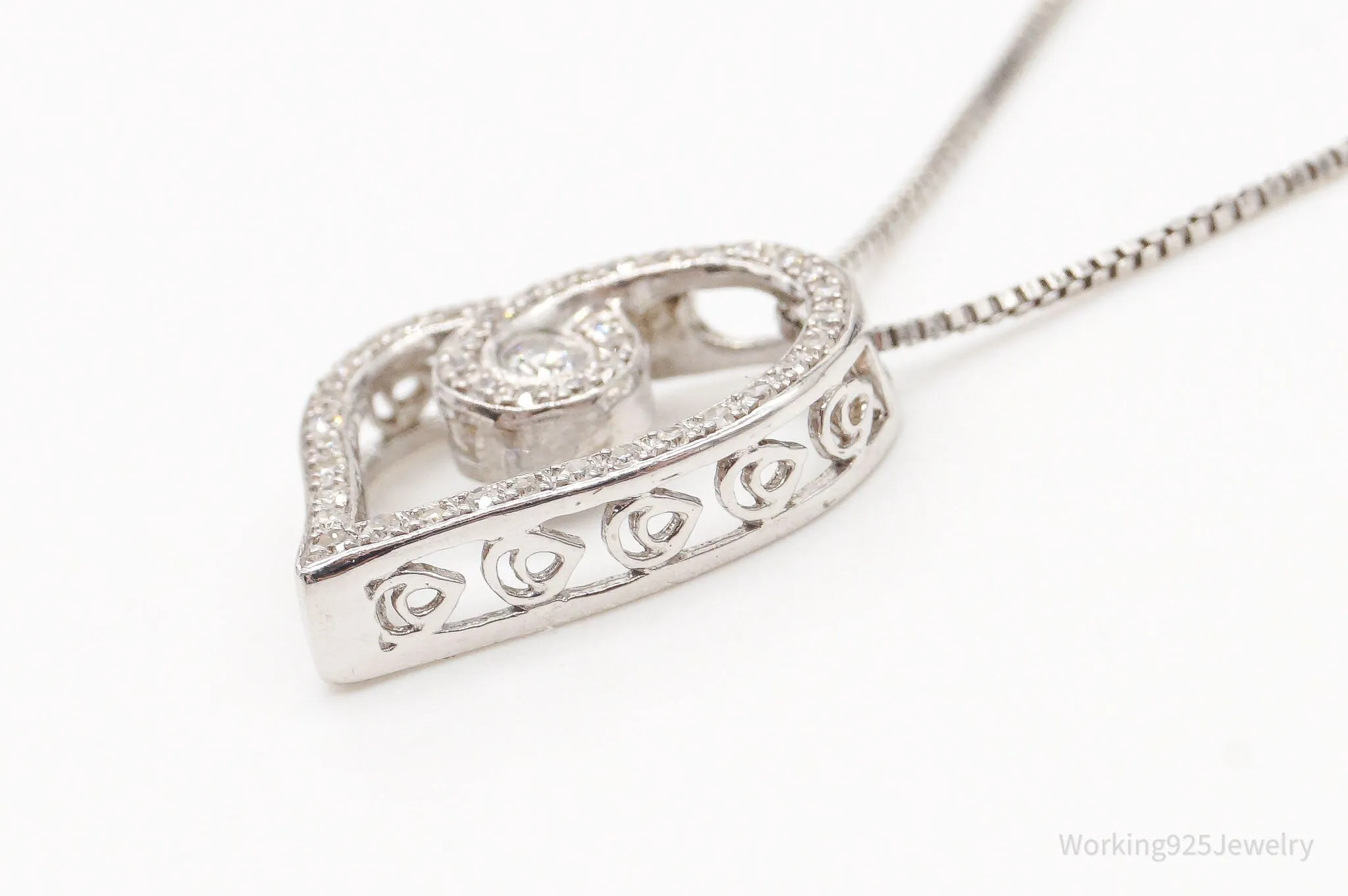 Vintage Diamond Heart Sterling Silver Necklace