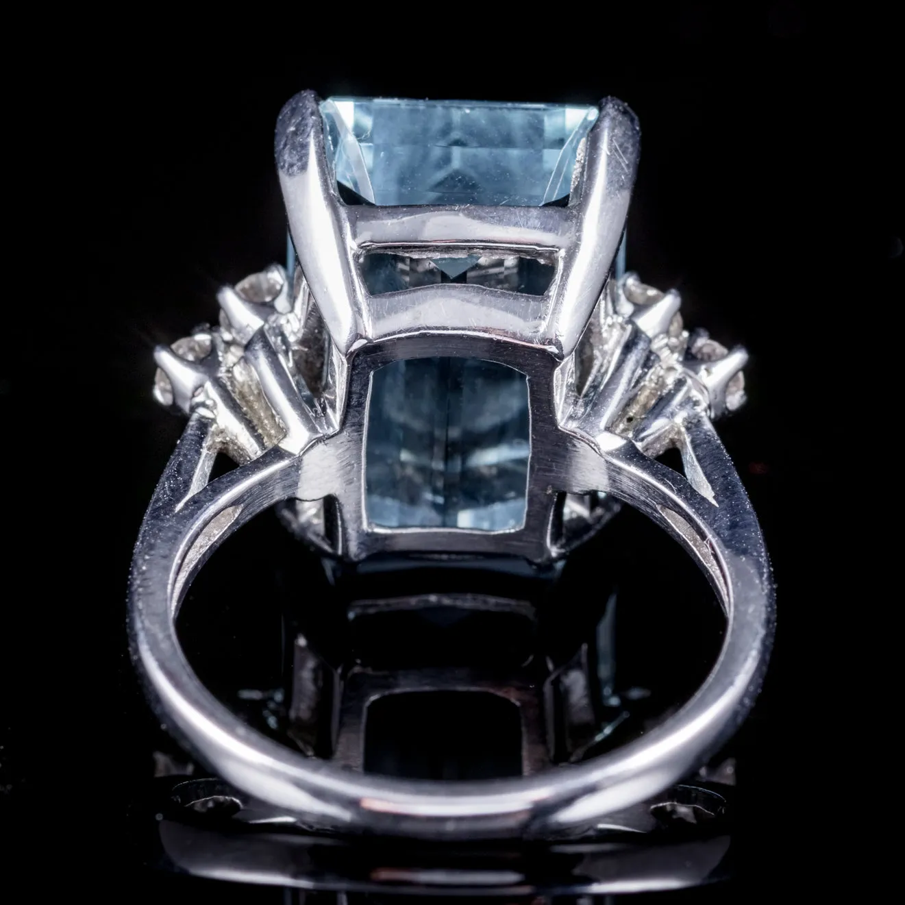 Vintage Emerald Cut Aquamarine Diamond Ring 14Ct Gold