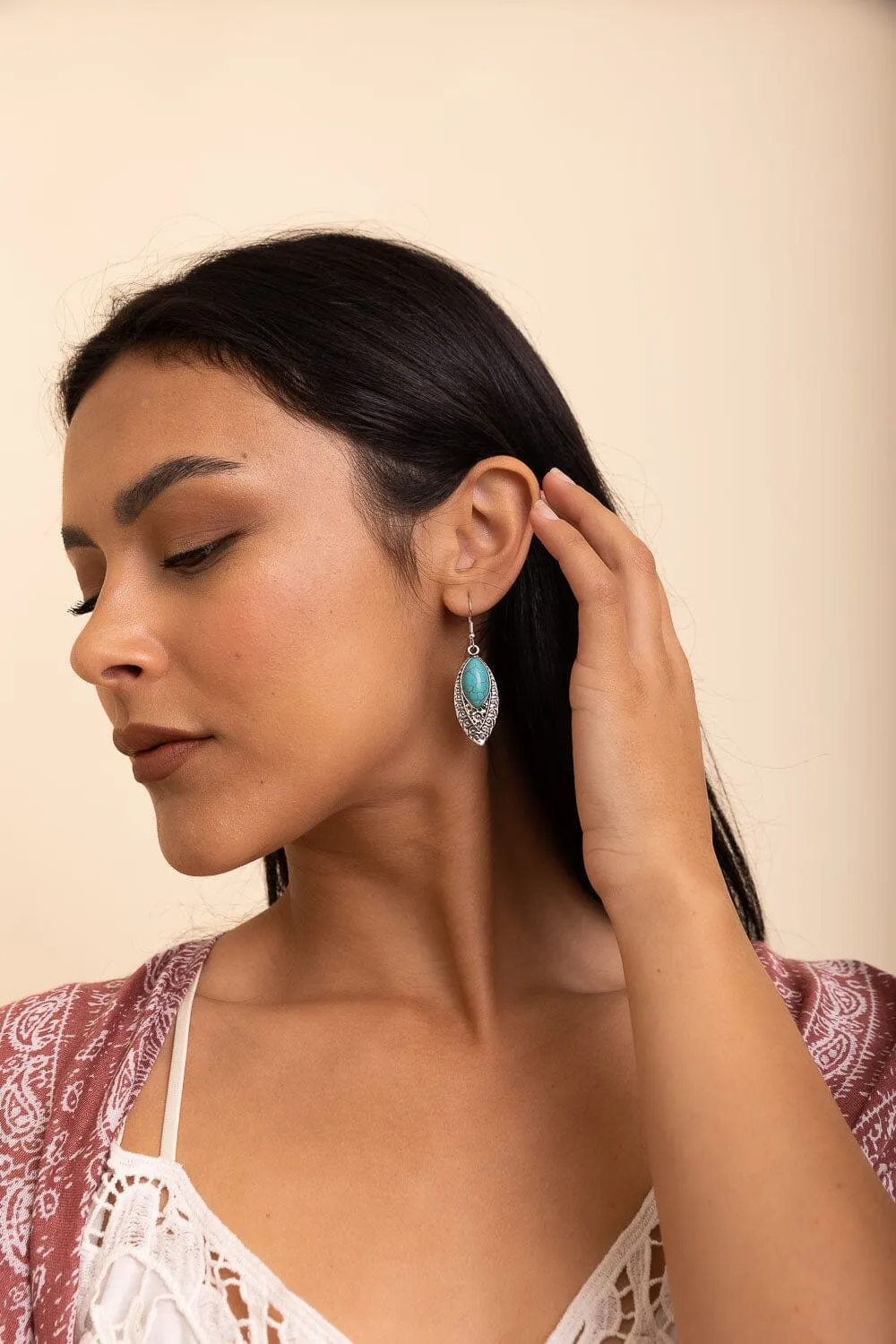 Vintage Engraved Turquoise Earrings