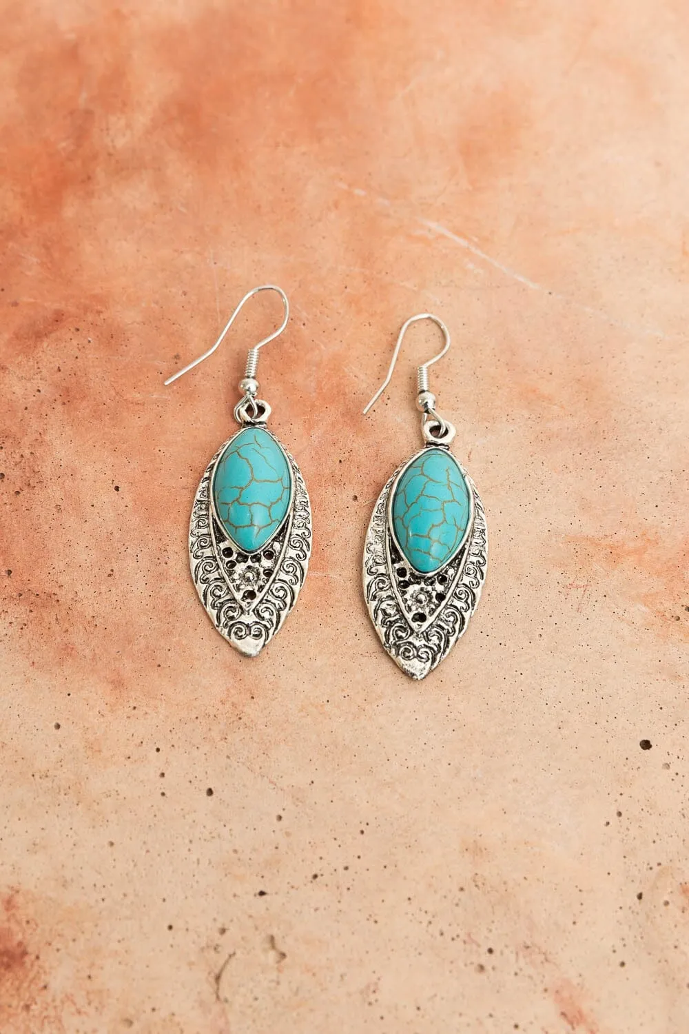 Vintage Engraved Turquoise Earrings