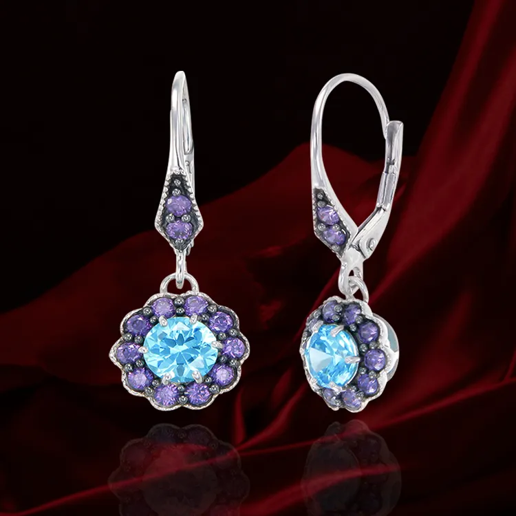 Vintage Inspired Earrings in Aquamarine and Purple CZ