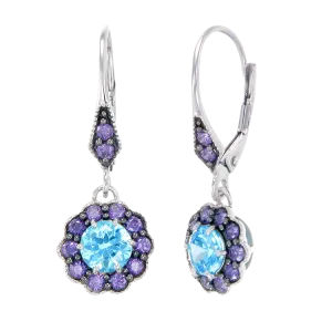 Vintage Inspired Earrings in Aquamarine and Purple CZ