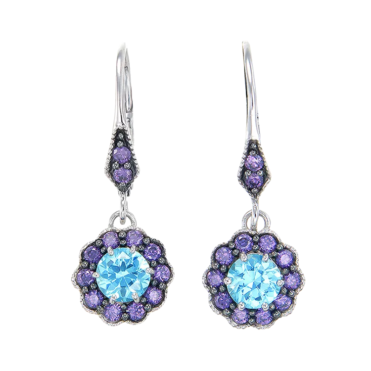 Vintage Inspired Earrings in Aquamarine and Purple CZ