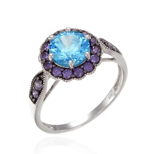 Vintage Inspired Ring in Aquamarine and Purple CZ