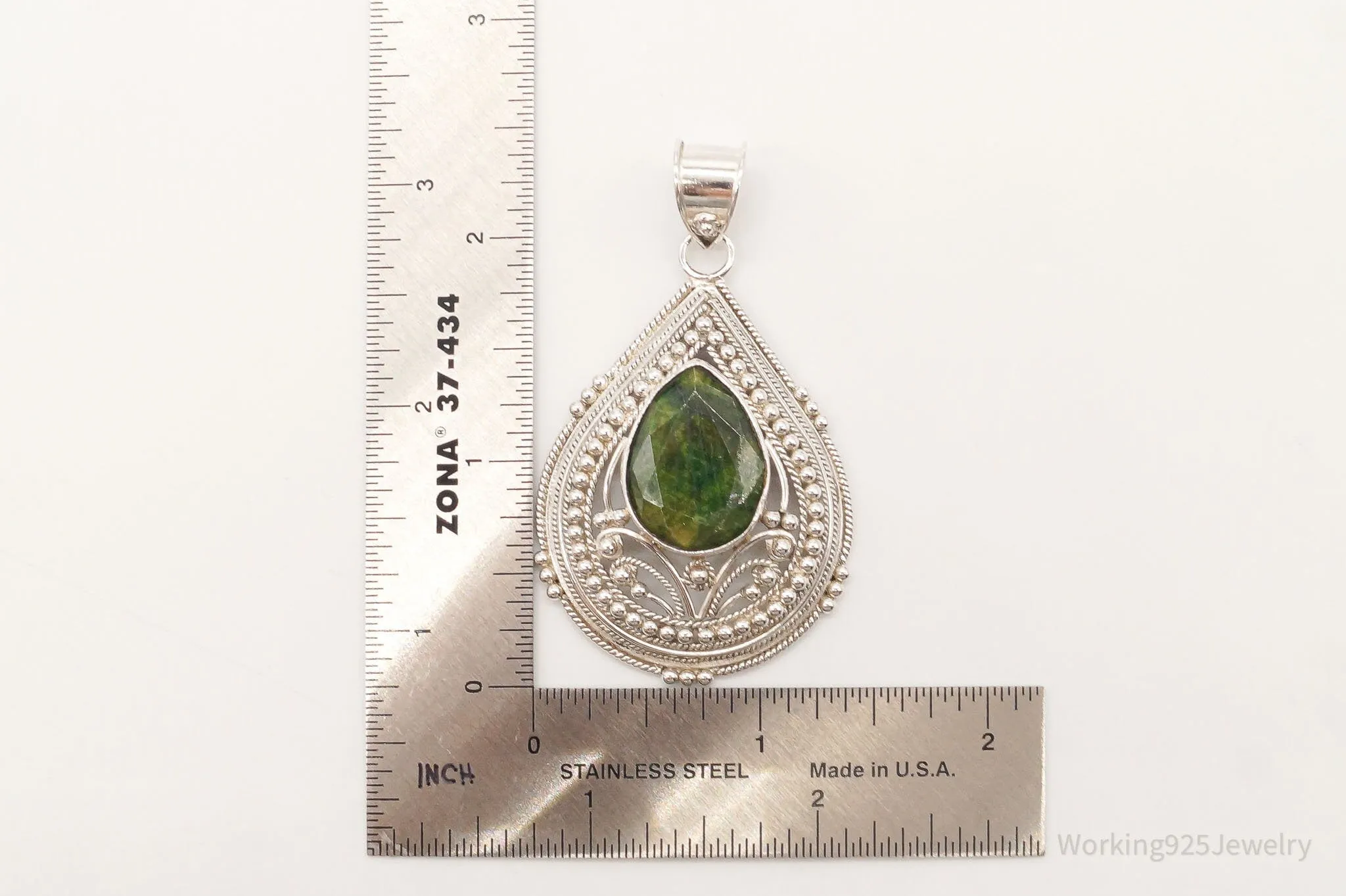 Vintage Large Green Stone Sterling Silver Pendant