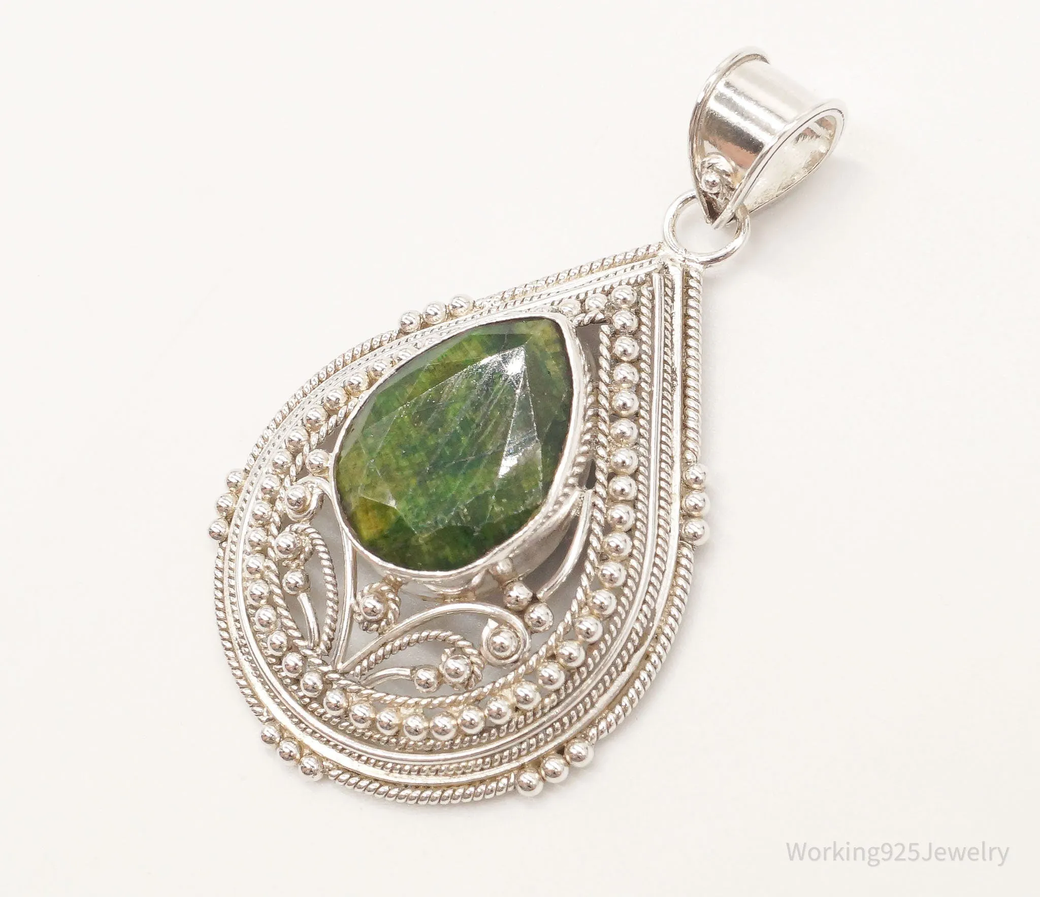 Vintage Large Green Stone Sterling Silver Pendant