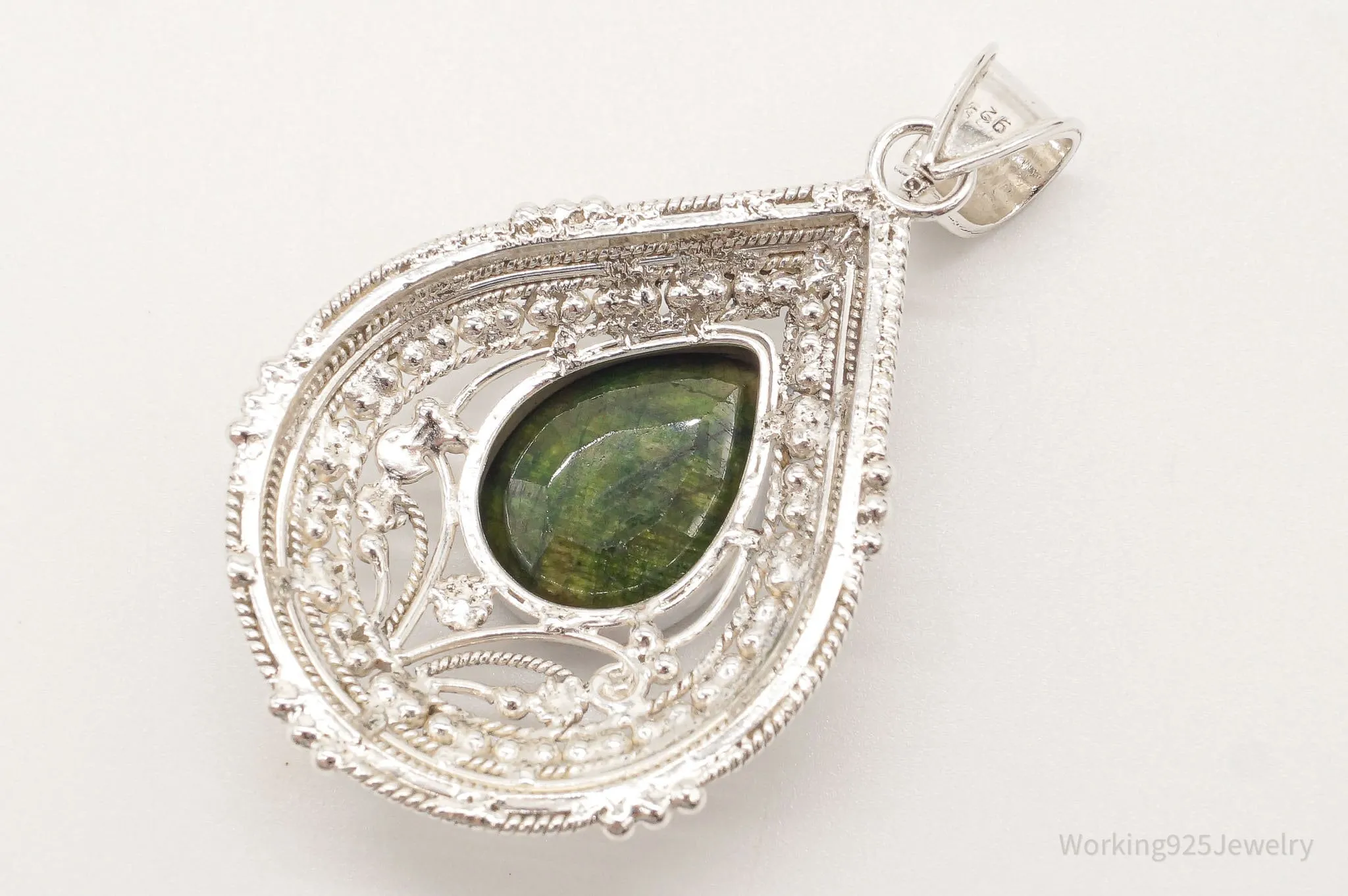 Vintage Large Green Stone Sterling Silver Pendant