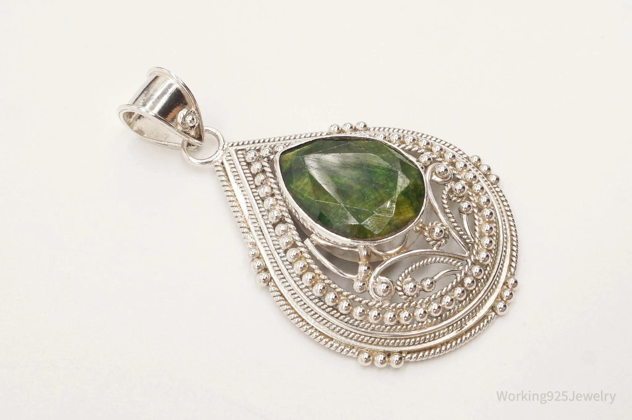 Vintage Large Green Stone Sterling Silver Pendant