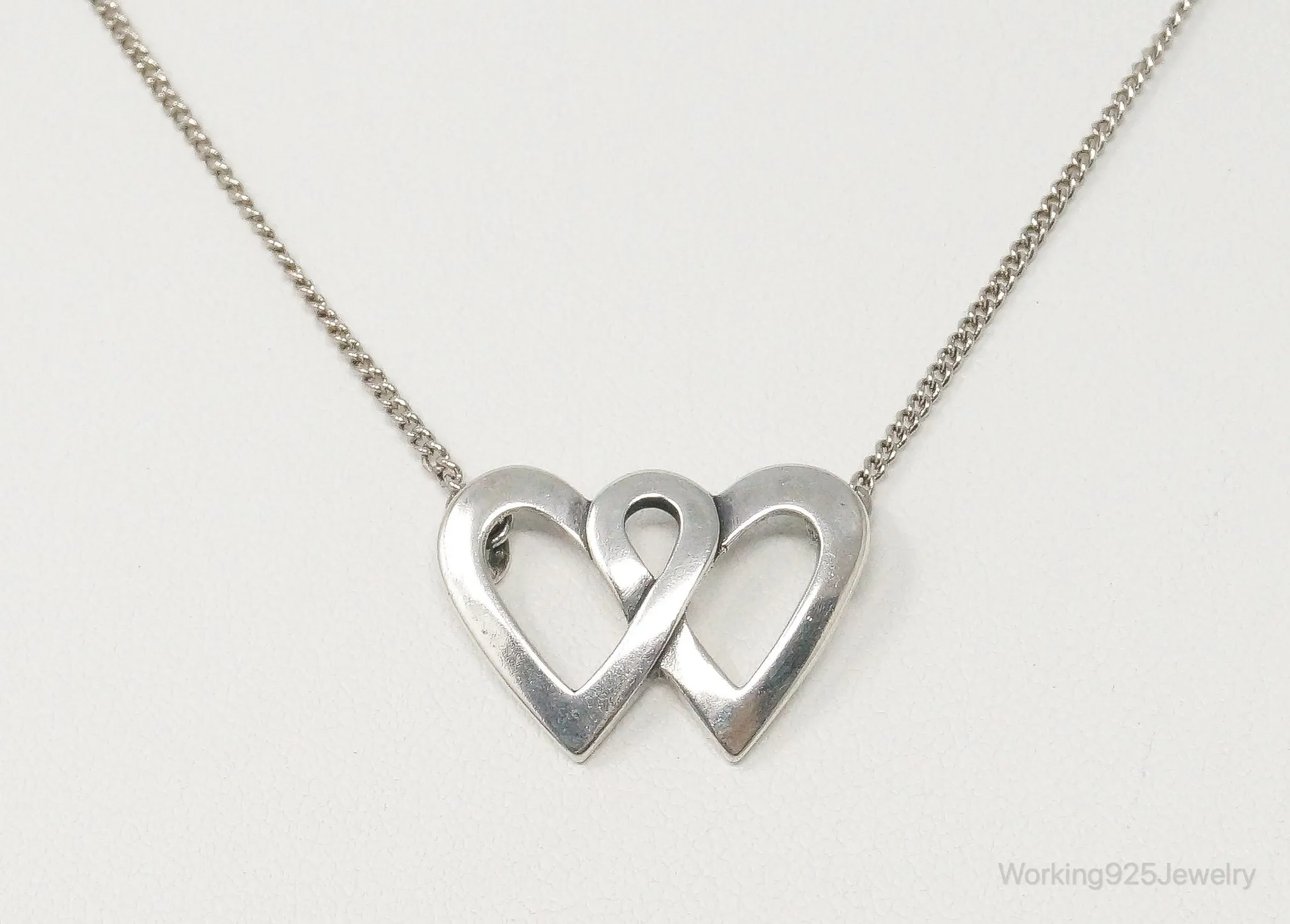 Vintage Linked Open Hearts Sterling Silver Necklace