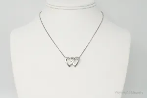 Vintage Linked Open Hearts Sterling Silver Necklace