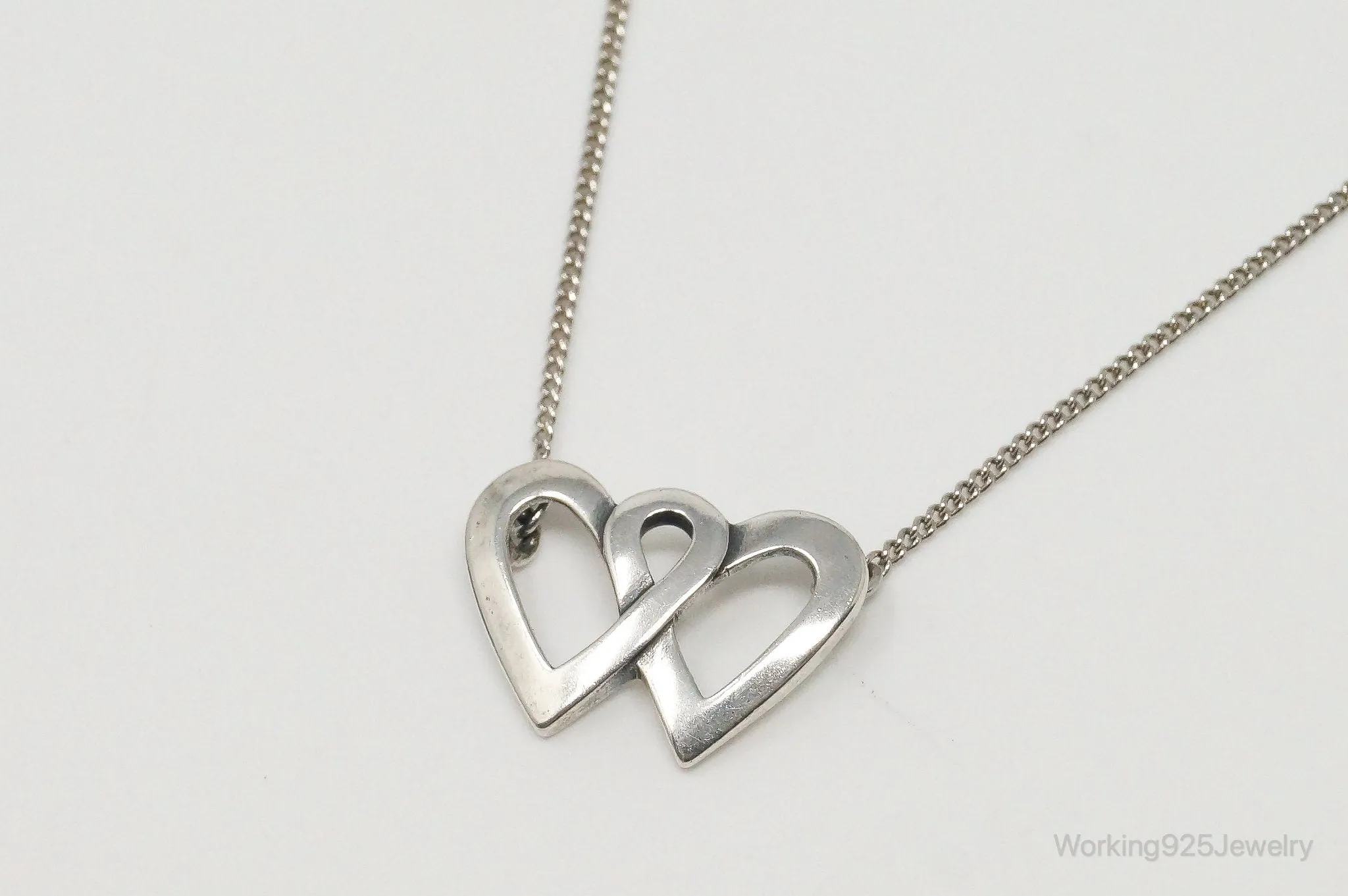 Vintage Linked Open Hearts Sterling Silver Necklace