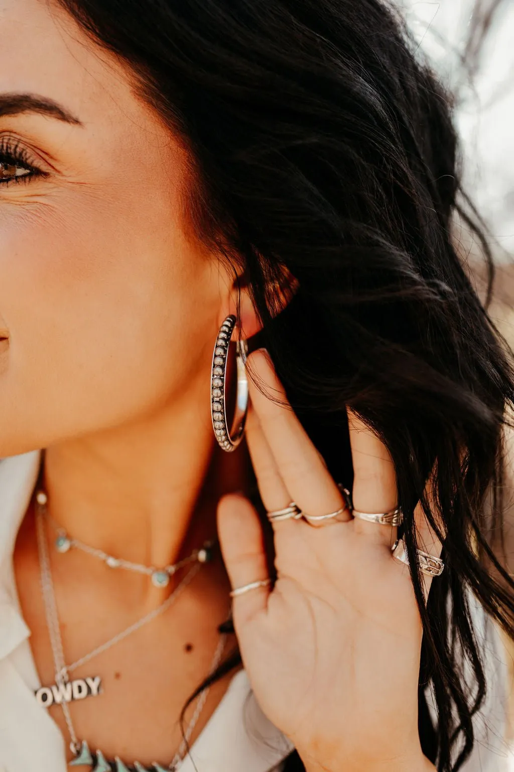 Vintage Silver Bead Hoop Earrings