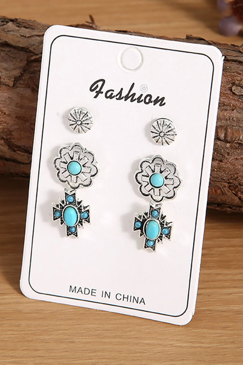 Western Turquoise Stud Earrings Set