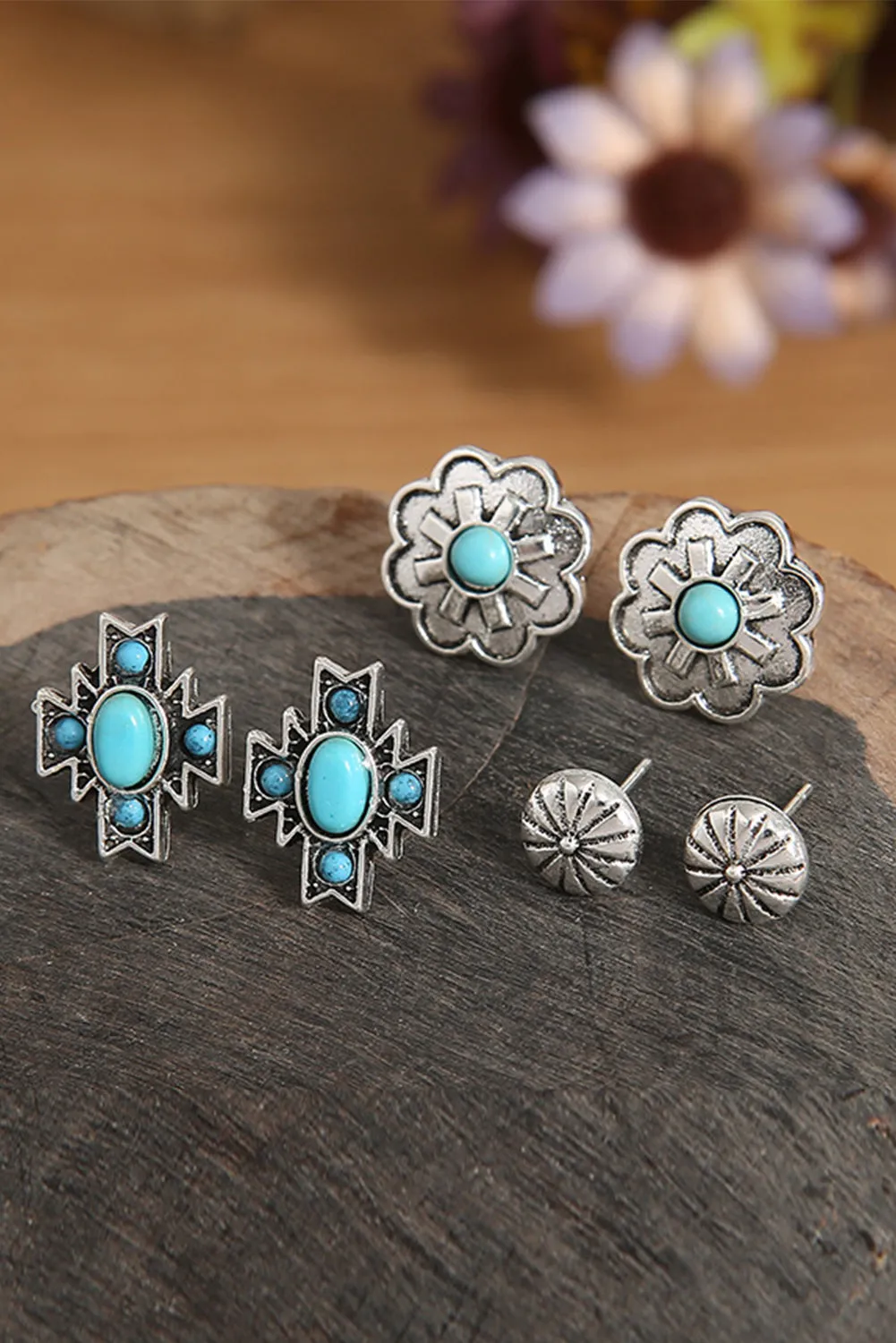 Western Turquoise Stud Earrings Set