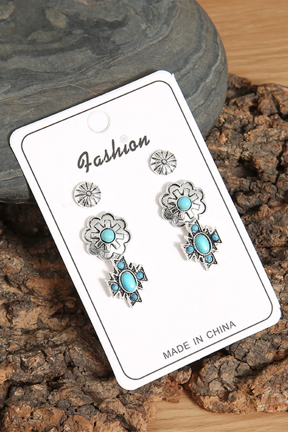 Western Turquoise Stud Earrings Set