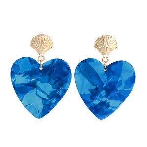 Women's Small Earrings Acrylic Acrylic Blue Heart Earrings Alloy Shell Earrings