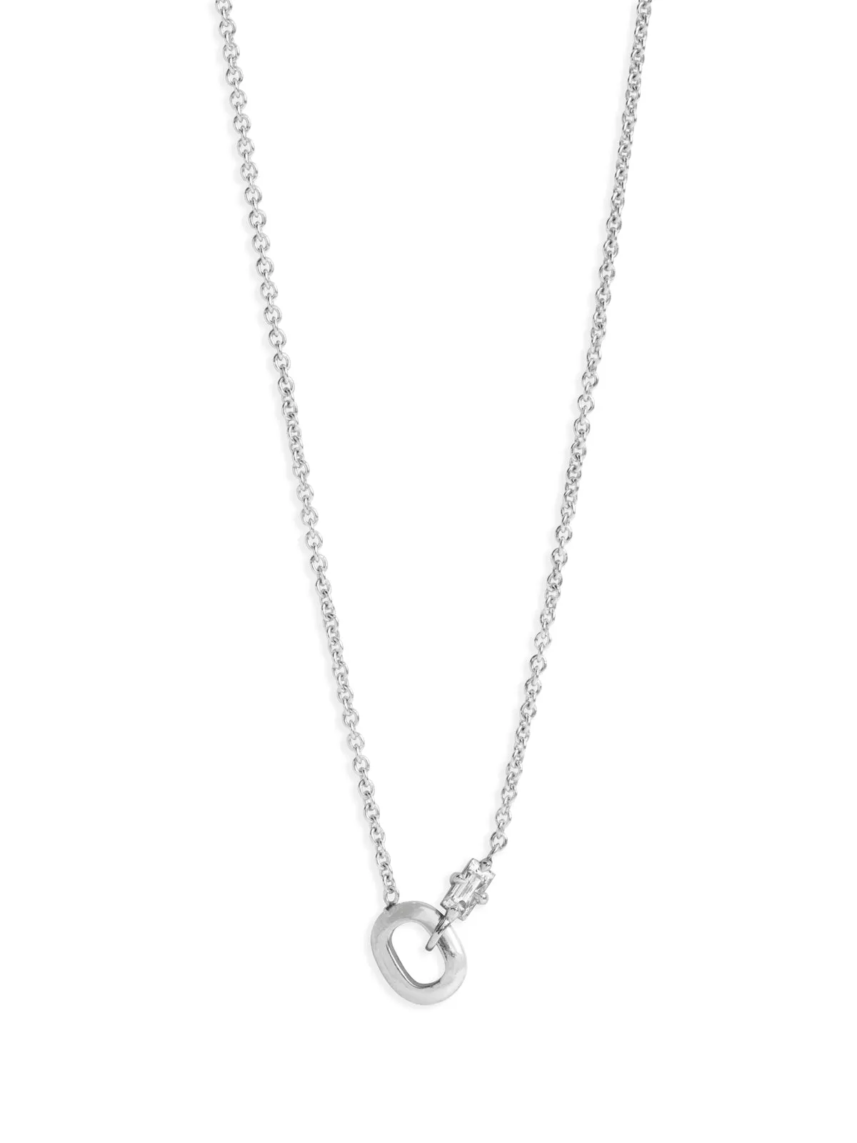 XS Link & Diamond Baguette White Gold Necklace