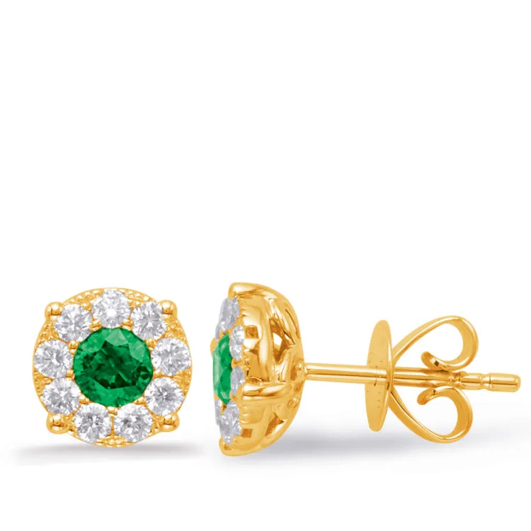 Yellow Gold Emerald & Diamond Earring