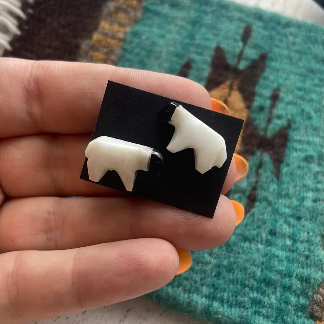 Zuni Hand Carved Bear Stud Earrings